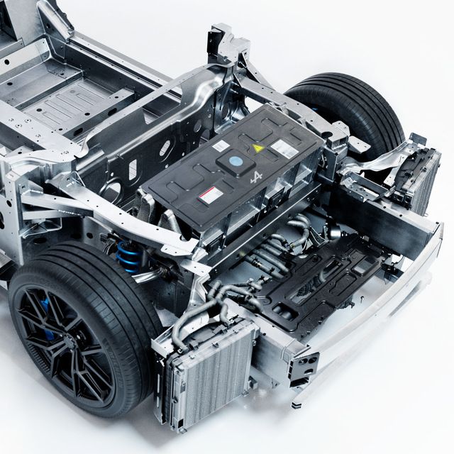 Avant de la plateforme APP de trois quarts : batterie, structure et roue